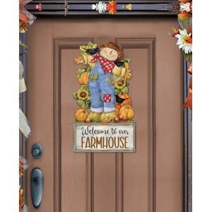 Designocracy Holiday Door Decor Wall Decor Harvest Scarecrow Wooden Welcome Sign S. Winget - Multi Color