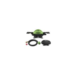 Weber Q 1200 Liquid Propane Grill Green With Adapter Hose And Grill Cover - Green