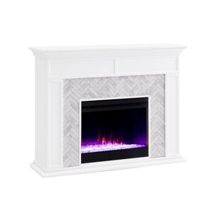 Southern Enterprises Anika Marble Tiled Color Changing Electric Fireplace - White