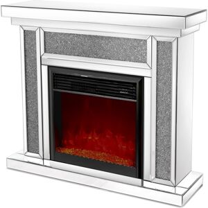 Simplie Fun Mirrored Electric Fireplace 7 Colors Adjustable 3D Flame With Mantel, Remote Control, Silver - Silver