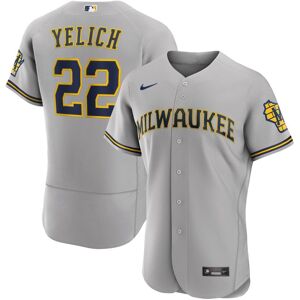 Nike Men's Christian Yelich Gray Milwaukee Brewers Road Authentic Player Logo Jersey - Gray