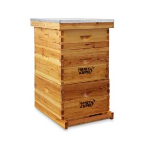 Honey Keeper Beehive 10 Frame Complete Box Kit Coated in 100% Beeswax (Waxed Boxes, 2 Deep and 1 Medium) with Wooden Frames and Waxed Foundations for