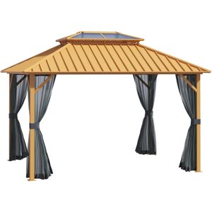 Outsunny 10' x 12' Hardtop Gazebo, Mesh Netting, See Through Double Vented Roof, Uv Water Proof Steel and Polycarbonate Cover, 2 Ceiling Hooks, Alumin