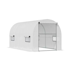 Outsunny Large Polytunnel Hot House/ Nursery with 6 Roll-Up Windows, White - White
