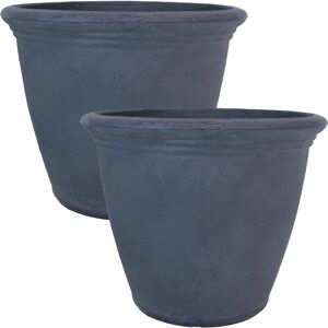 Sunnydaze Decor 20 in Anjelica Dual-Wall Polyresin Planter - Slate - Set of 2 - Grey