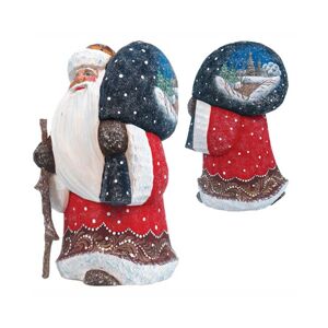 G.DeBrekht Woodcarved and Hand Painted Merry Yuletide Wanderer Santa and Hand Painted - Multi