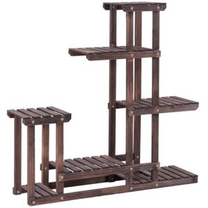 Slickblue 6-Tier Garden Wooden Plant Flower Stand Shelf for Multiple Plants Indoor or Outdoor - Brown