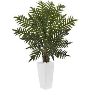 Nearly Natural 4.5' Evergreen Artificial Plant in White Tower Planter - Green