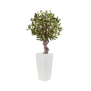 Nearly Natural 3.5' Olive Artificial Tree in White Tower Planter - Green
