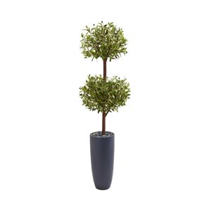 Nearly Natural 6' Olive Double Topiary Artificial Tree in Gray Cylinder Planter - Green