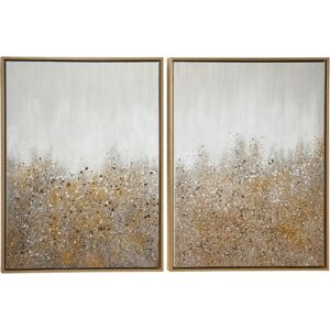 Cosmoliving Multimedia and Abstract Art Paintings with Glitter, Set of 2 - Gold-tone