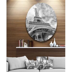 Design Art Designart 'Black And White View Of Paris Paris Eiffel Tower' Ultra Glossy Cityscape Circle Wall Art - 36 x 36 - Blue