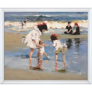 La Pastiche By Overstockart Children Playing at The Seashore with Moderne Blanc Frame, 22.75