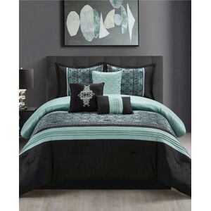 Stratford Park Lilly 7-Piece Comforter Set, Queen - Aqua and Black