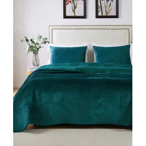 Greenland Home Fashions Riviera Velvet Finely Stitched 3 Piece Quilt Set, Full/Queen - Teal