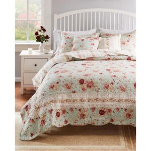 Greenland Home Fashions Antique-Like Rose 100% Cotton Reversible 3 Piece Quilt Set, King - Blue
