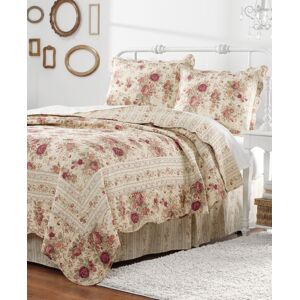 Greenland Home Fashions Antique-Like Rose 100% Cotton Reversible 3 Piece Quilt Set, King - Ecru