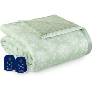 Shavel Reversible Micro Flannel to Sherpa Queen Electric Blanket - Toile Celadon