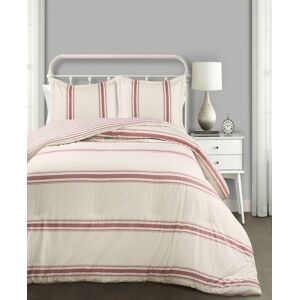 Lush Decor Farmhouse Stripe Reversible 3 Pc. Comforter Set, King - Red