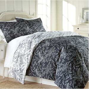 Southshore Fine Linens Reversible Down Alternative Floral Comforter and Sham Set - Black