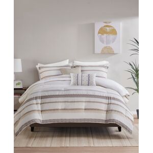 Madison Park Langley 5 Piece Clipped Jacquard Comforter Set, Full/Queen - Neutral