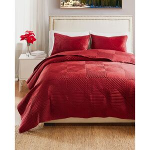 Greenland Home Fashions Riviera Velvet Oversized 3 Piece Quilt Set, Full/Queen - Red