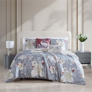 Bebejan Smoky Blue Garden Bedding 100% Cotton 5-Piece King Size Reversible Comforter Set - Grey