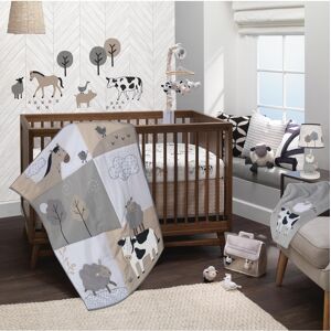 Lambs & Ivy Baby Farm Animals 5-Piece White/Taupe Baby Crib Bedding Set - White