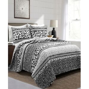 Lush Decor Animal Global Reversible 3-Piece Quilt Set, Full/Queen - Black