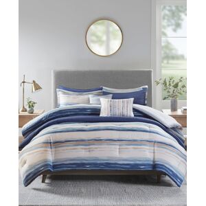 Madison Park Marina 8 Piece Printed Seersucker Comforter and Coverlet Set Collection, King/California King - Blue