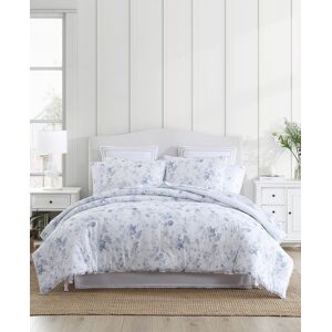 Laura Ashley Belinda Cotton Reversible 3 Piece Comforter Set, King - Chambray Blue