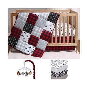 The Peanutshell Buffalo Plaid 8 Piece Baby Nursery Crib Bedding Set, Quilt, Crib Sheets, Crib Skirt, and Mobile - Black/white/red/grey
