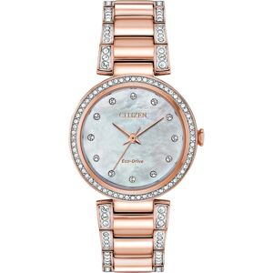 Citizen Eco-Drive Women's Silhouette Pink Gold-Tone Stainless Steel & Crystal Bracelet Watch 28mm - Pink