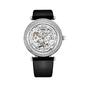 Stuhrling Women's Legacy Black Leather , Silver-Tone Dial , 45mm Round Watch - Black