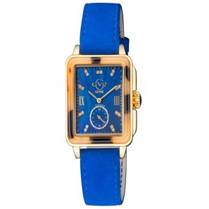 Gevril Women's Bari Tortoise Swiss Quartz Italian Blue Leather Strap Watch 34mm - Gold-Tone