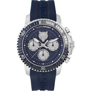 Plein Sport Men's Chronograph Date Quartz Powerlift Blue White Silicone Strap Watch 45mm - Silver