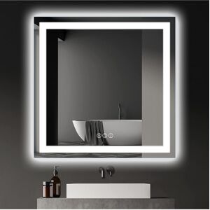 Toolkiss Rectangular Frameless Vanity Mirror with Backlit and Front Light - Silver