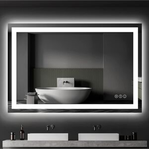 Toolkiss Rectangular Frameless Vanity Mirror with Backlit and Front Light - Silver