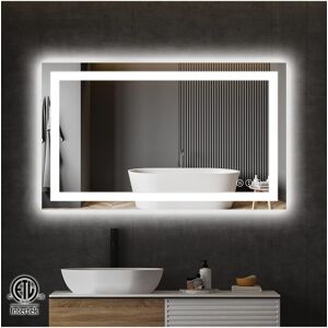 Toolkiss Rectangular Frameless Vanity Mirror with Backlit and Front Light - Silver