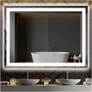 Toolkiss Rectangular Frameless Vanity Mirror with Backlit and Front Light - Silver