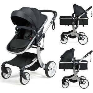 Slickblue Folding Aluminum Infant Reversible Stroller with Diaper Bag - Black