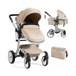 Costway Folding Aluminum Infant Bassinet Reversible Baby Stroller - Beige, Khaki