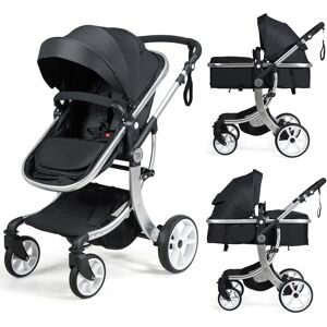 Costway Folding Aluminum Infant Bassinet Reversible Baby Stroller - Black