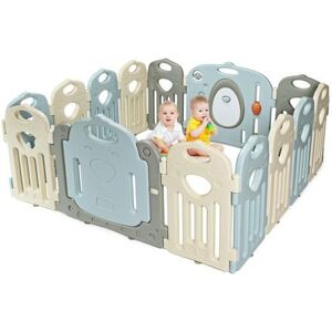 Slickblue Kids Baby Playpen 14 Panel Activity Center Safety Play Yard - Blue, Grey