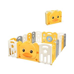 Costway 16-Panel Foldable Baby Playpen Kids Yellow Duck Yard - Yellow