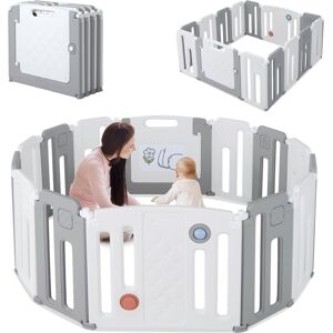 Costway 14 Panels Baby Safety Playpen Kids Safety Activity - Beige Khaki