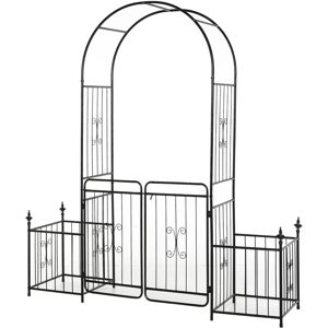 Outsunny Decorative Steel Backyard Gate & Trellis w/ 2 Door Design & Scrollwork - Black