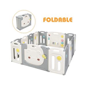 Costway 14-Panel Foldable Baby Playpen Kids Safety Yard - Grey