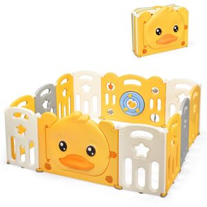 Costway 12-Panel Foldable Baby Playpen Kids Yellow Duck Yard Activity - Yellow