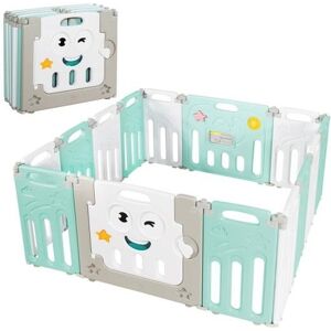 Slickblue 14-Panel Foldable Baby Playpen Kids Activity Centre - Green